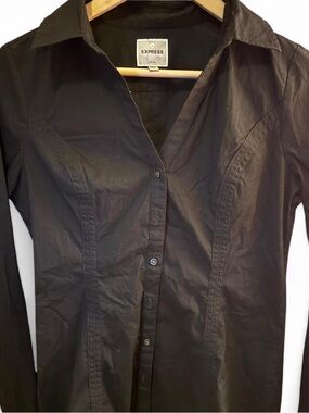 Express Slim-Fit Black Button Front Shirt